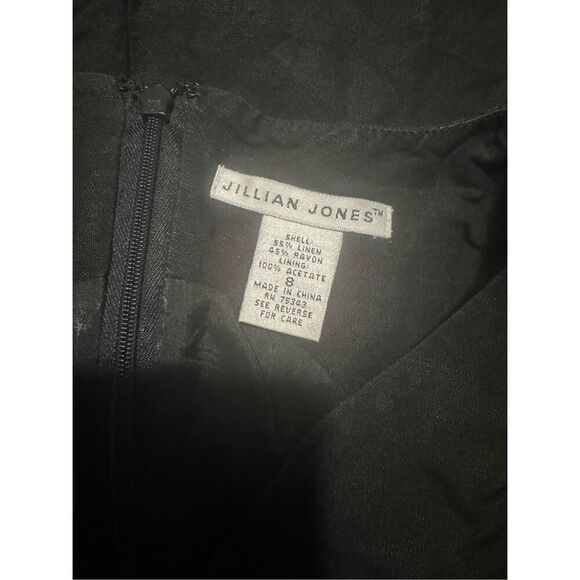 Jillian Jones black dress fruit embroidered print 8 linen blend very nice - Picture 2 of 6